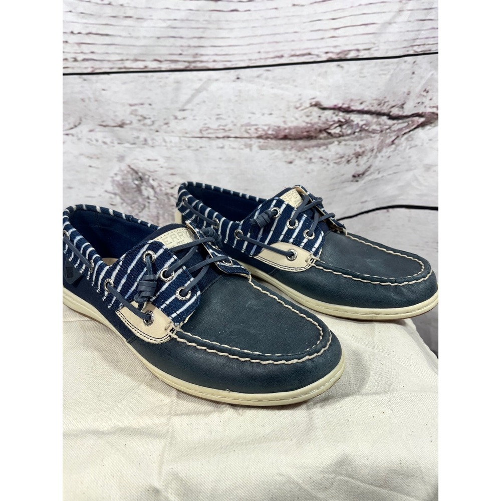 Sperry Top Sider Women's Boat Shoes‎ Navy White Stripe Leather Nautical Size 8M